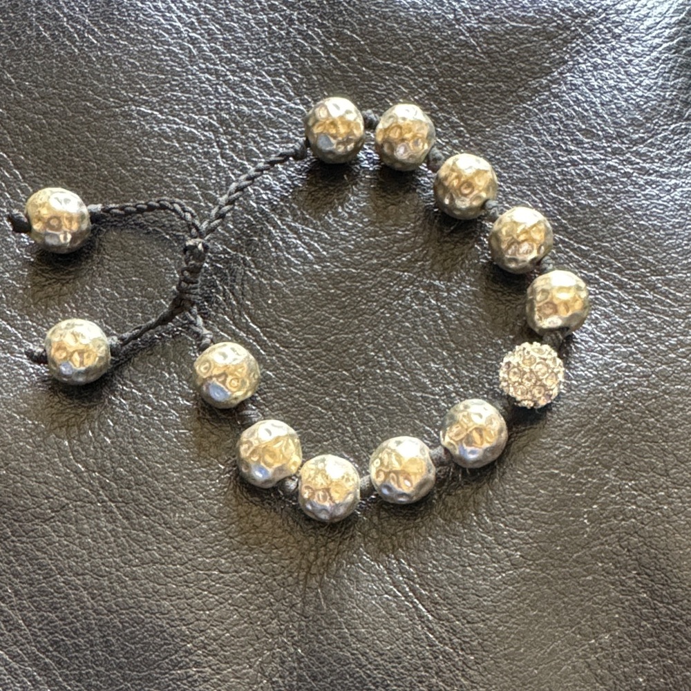 Chic Silver Beaded Bracelet with Adjustable Cord